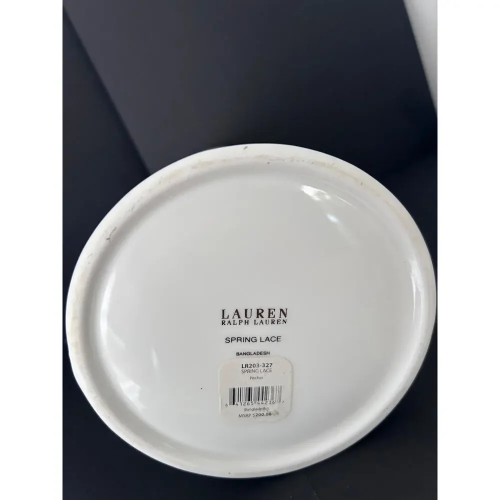 Lauren, Ralph Lauren, Spring Lace, White Porcelain Pitcher 9 3/4